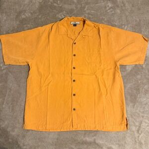 Tommy Bahama Mens Large 100% Silk Short Sleeve Camp Shirt Orange Button Down